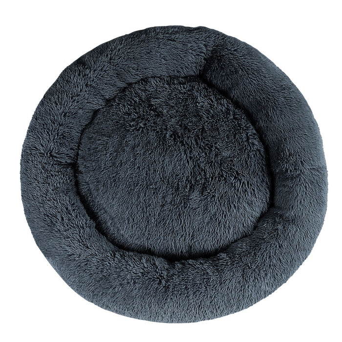 Extra Large 110cm Plush Calming Pet Bed | Soft Removable Cover Dog Cat Bed - Dark Grey