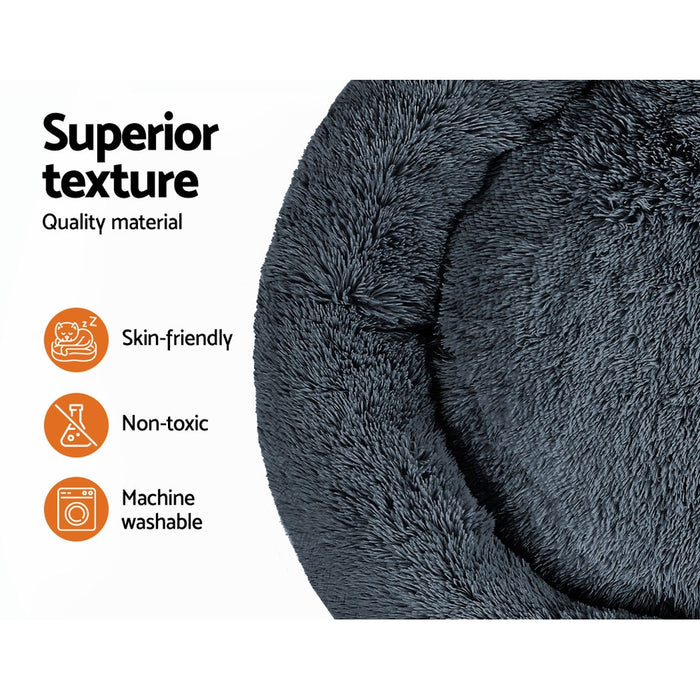 Extra Large 110cm Plush Calming Pet Bed | Soft Removable Cover Dog Cat Bed - Dark Grey