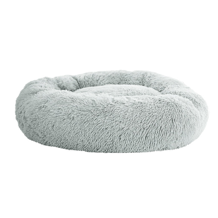 Large 90cm Plush Calming Pet Bed | Soft Removable Cover Dog Cat Bed - Light Grey