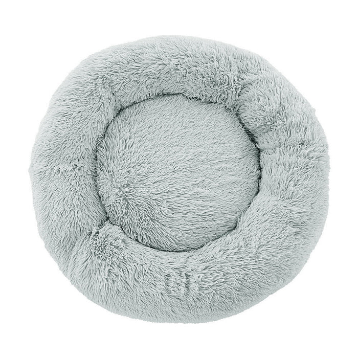 Large 90cm Plush Calming Pet Bed | Soft Removable Cover Dog Cat Bed - Light Grey