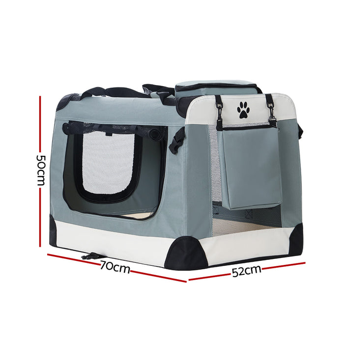 70cm Large Portable Soft Crate Pet Carrier | Foldable Travel Dog Cat Carrier - Light Grey