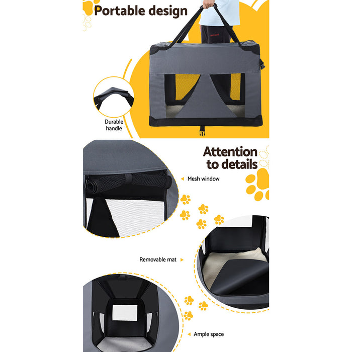 82cm XL Portable Soft Crate Pet Carrier | Foldable Travel Dog Cat Carrier - Grey