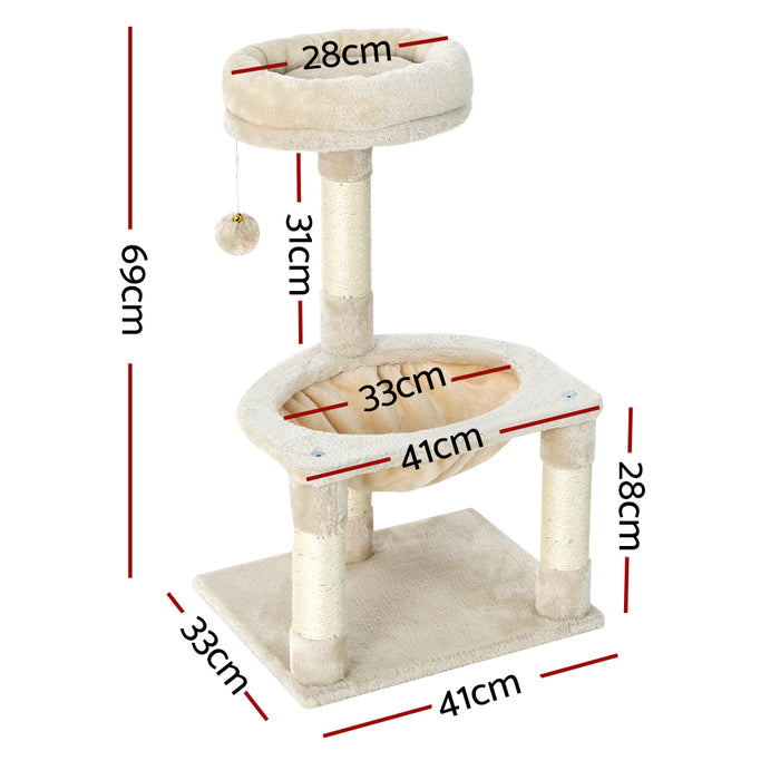 69cm Cat Tree Tower Scratching Post Scratcher | Cat Beige Wood Condo Tree House Hanging Toy