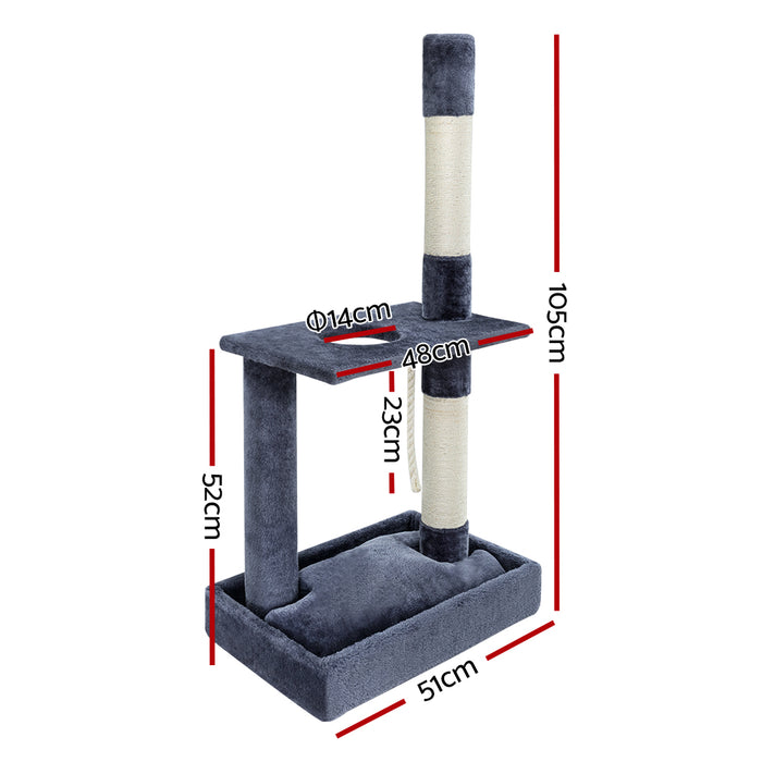 102cm Cat Tree Scratching Post Scratcher Tower | Multi Level Cat Condo House Grey