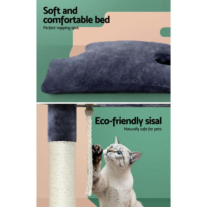 102cm Cat Tree Scratching Post Scratcher Tower | Multi Level Cat Condo House Grey