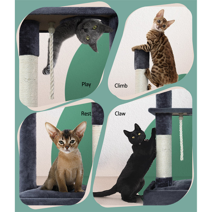 102cm Cat Tree Scratching Post Scratcher Tower | Multi Level Cat Condo House Grey