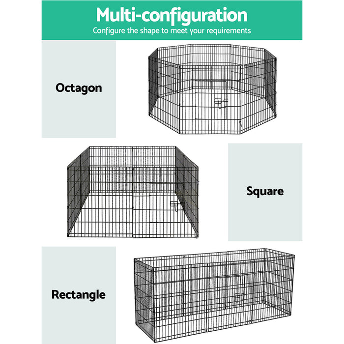 8 Panel 30" Dog Playpen | Puppy Exercise Steel Fence in Black