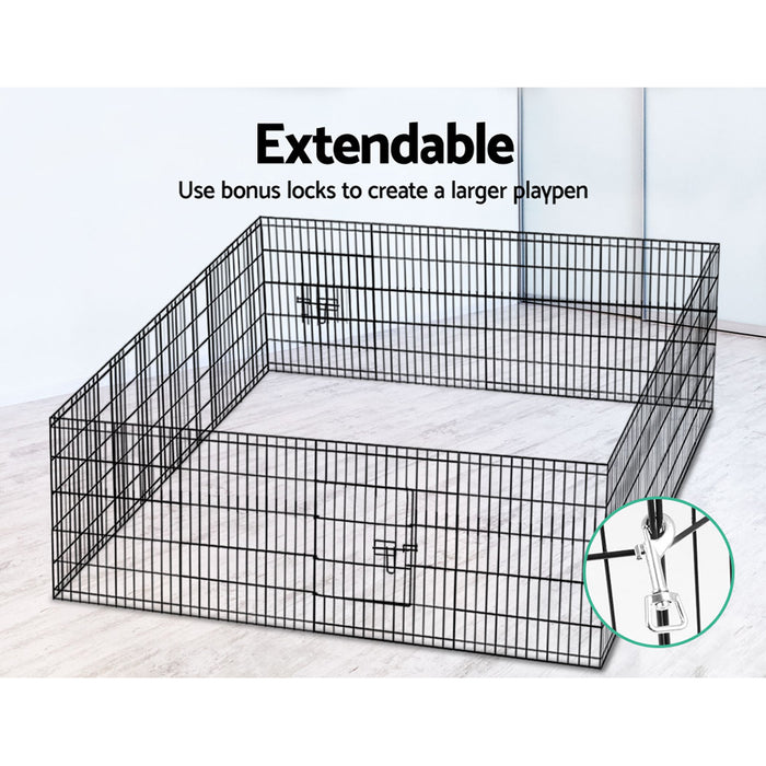8 Panel 30" Dog Playpen | Puppy Exercise Steel Fence in Black