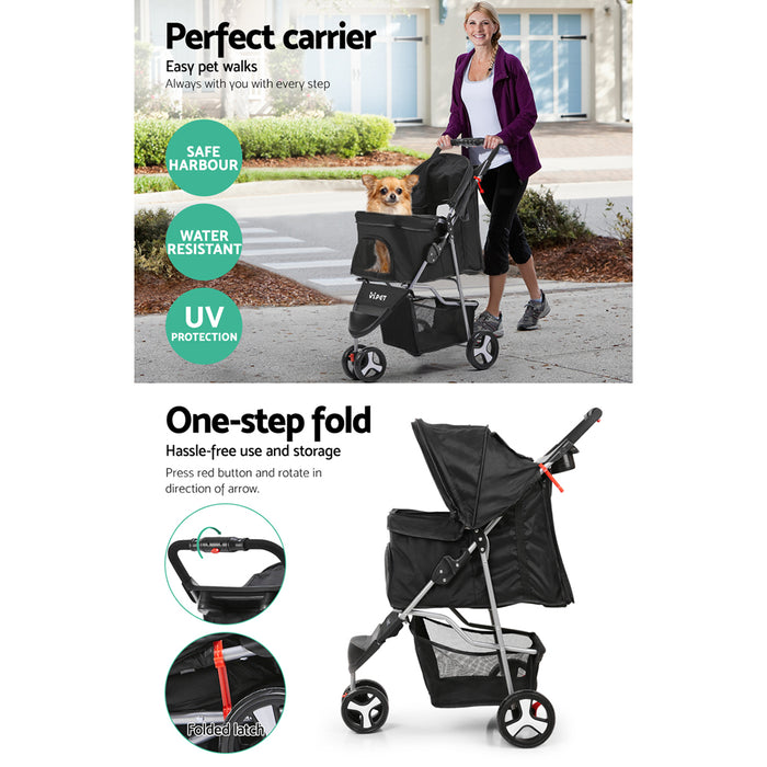 67cm Sturdy 3 Wheel Pet Stroller - Black