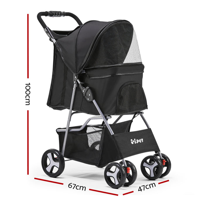 67cm Sturdy 4 Wheel Pet Stroller - Black
