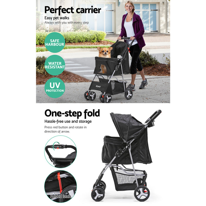 67cm Sturdy 4 Wheel Pet Stroller - Black