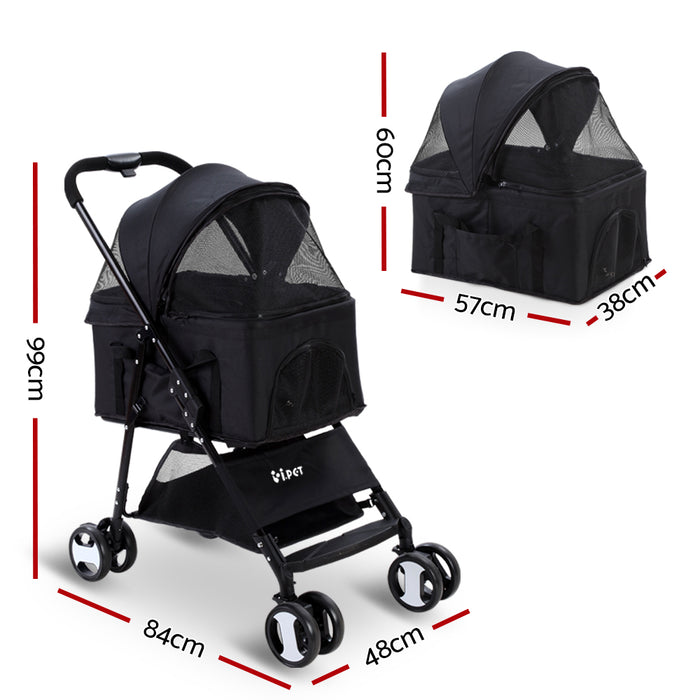 3 in 1 Medium Pet Stroller Pram | Foldable Travel Dog Cat Carrier Black
