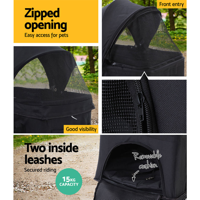 3 in 1 Medium Pet Stroller Pram | Foldable Travel Dog Cat Carrier Black