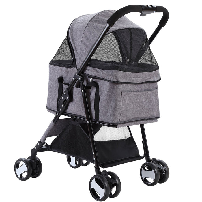 3 in 1 Medium Pet Stroller Pram | Foldable Travel Dog Cat Carrier Grey