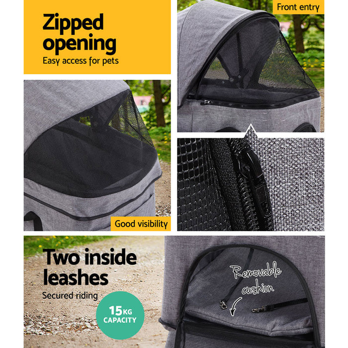 3 in 1 Medium Pet Stroller Pram | Foldable Travel Dog Cat Carrier Grey
