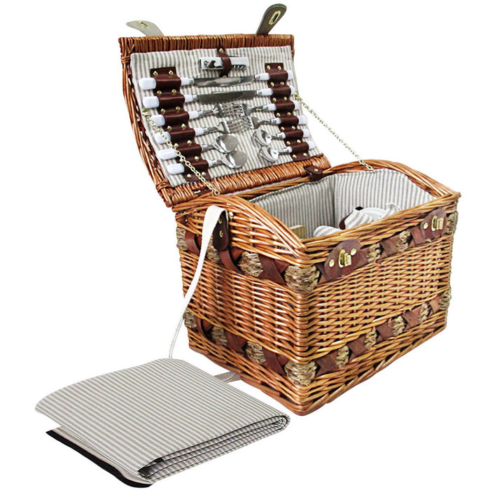 Vintage Willow Deluxe 4 Person Picnic Basket Set | Picnic Ready Basket