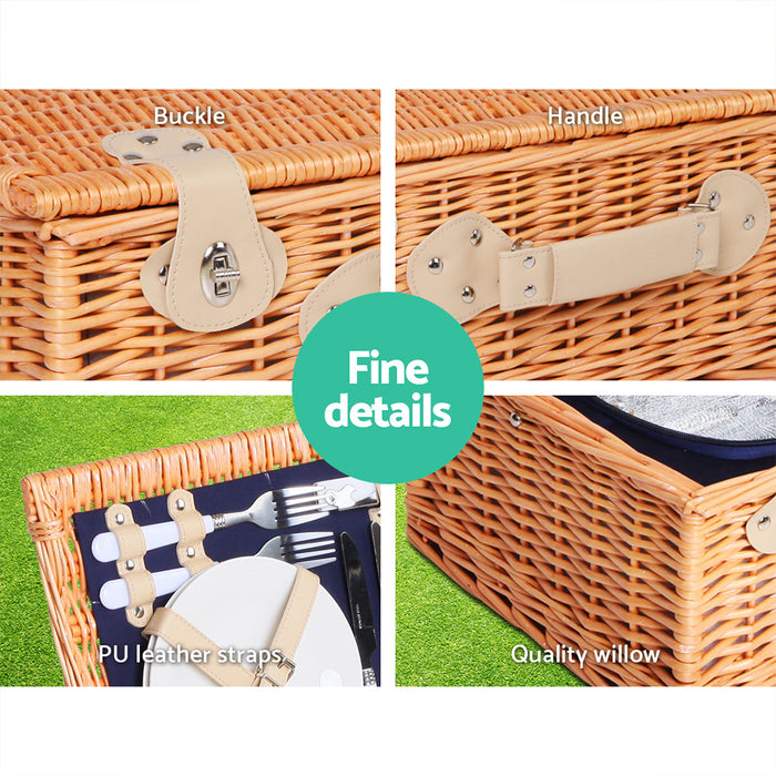 Cru Navy Insluated 4 Person Picnic Basket and Blanket Set | Picnic Ready Basket