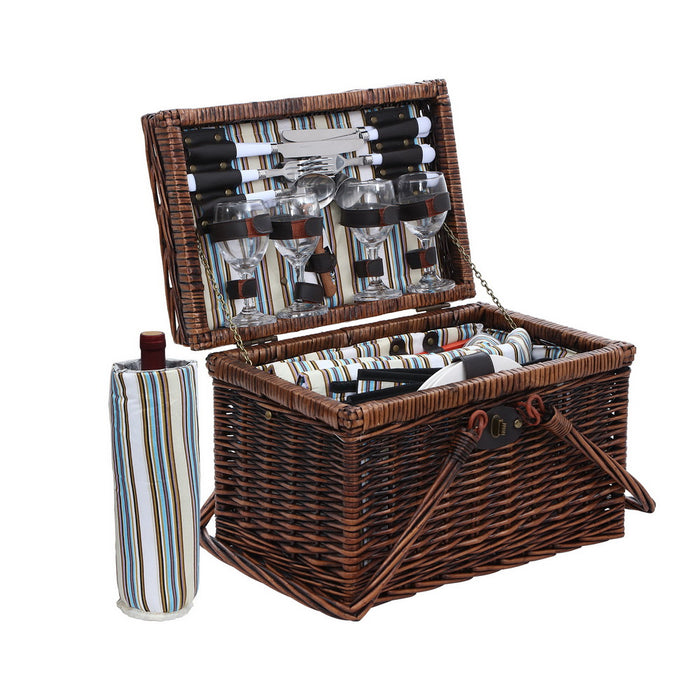 Vintage Willow Insluated 4 Person Picnic Basket and Liquor Bag Set | Picnic Ready Basket