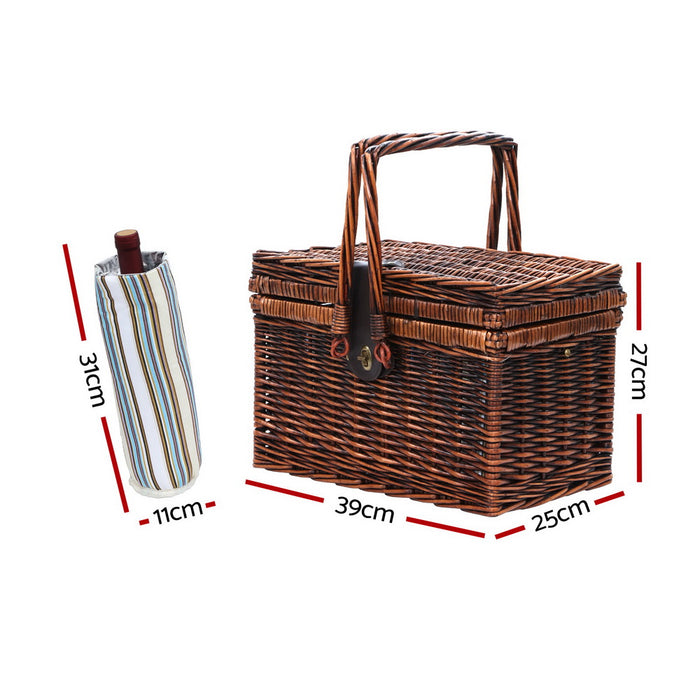 Vintage Willow Insluated 4 Person Picnic Basket and Liquor Bag Set | Picnic Ready Basket