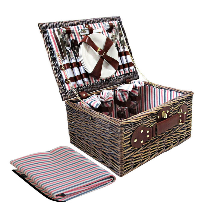 Vintage Willow Insluated 4 Person Picnic Basket Set | Picnic Ready Basket