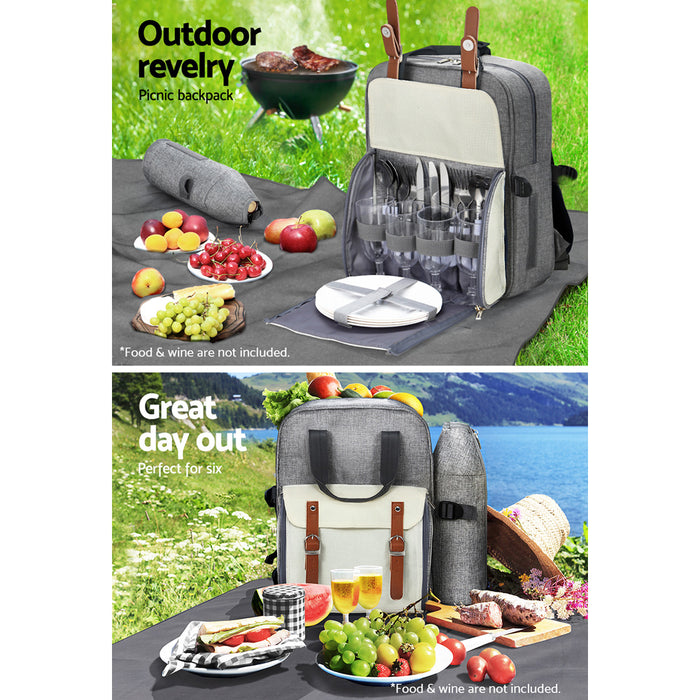 4 Person Picnic Basket Backpack Cooler Bag Set | Outdoor Insulated Picnic Set
