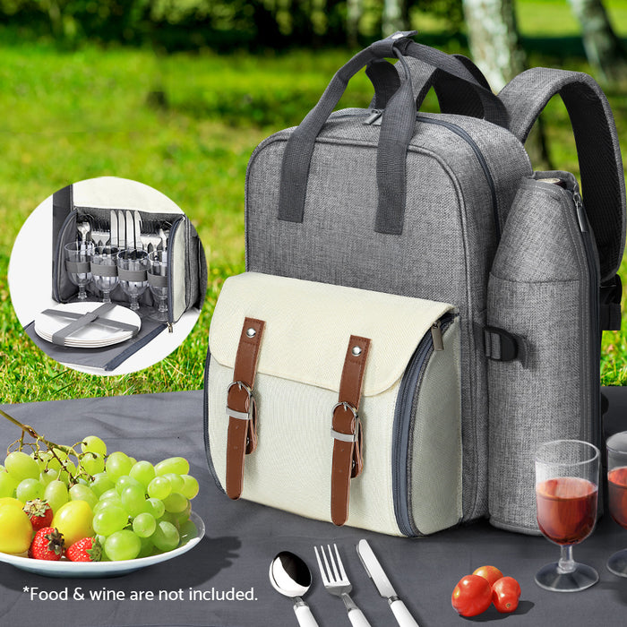 4 Person Picnic Basket Backpack Cooler Bag Set | Outdoor Insulated Picnic Set