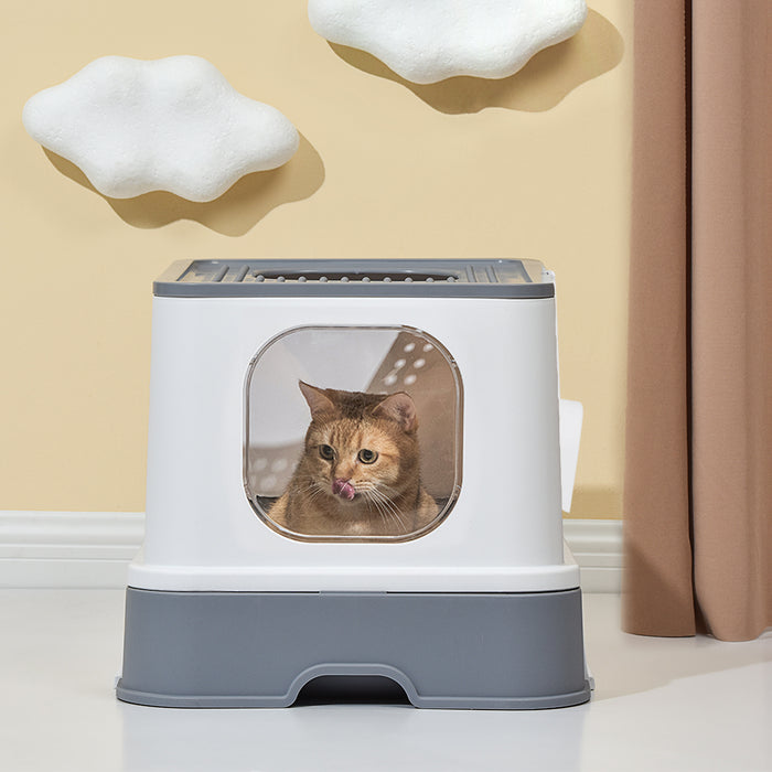 Pawzee Cat Litter Box | Fully Enclosed Kitty Toilet Trapping Sifting Odor Control Basin