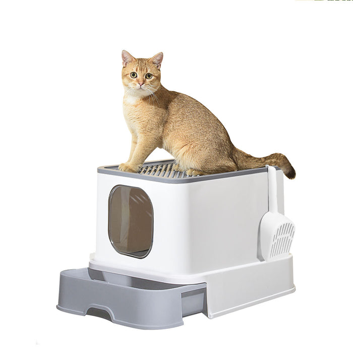 Pawzee Cat Litter Box | Fully Enclosed Kitty Toilet Trapping Sifting Odor Control Basin