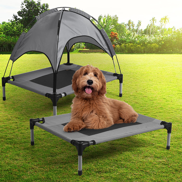 Pawzee Pet Trampoline Pet Bed | Elevated Dog Bed Hammock With Canopy - Grey Medium
