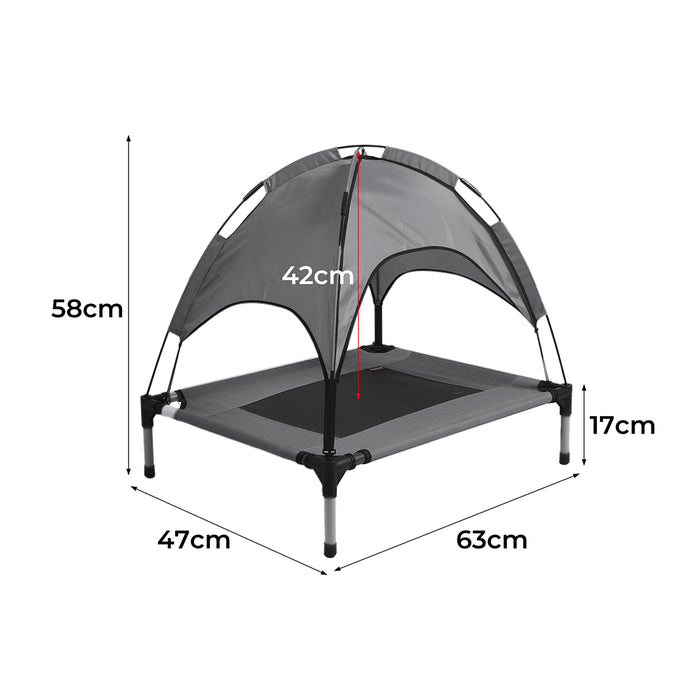 Pawzee Pet Trampoline Pet Bed | Elevated Dog Bed Hammock With Canopy - Grey Small