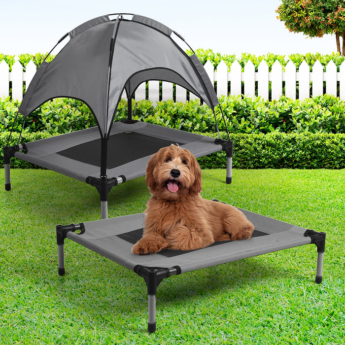 Pawzee Pet Trampoline Pet Bed | Elevated Dog Bed Hammock With Canopy - Grey Small