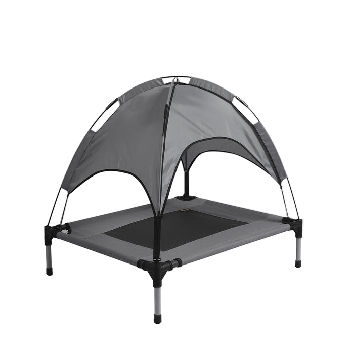 Pawzee Pet Trampoline Pet Bed | Elevated Dog Bed Hammock With Canopy - Grey Small