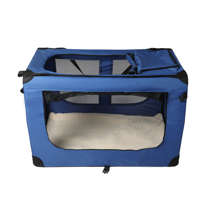 Deluxe Pet Travel Carrier | Folding Soft Sided Dog Crate | Blue Large