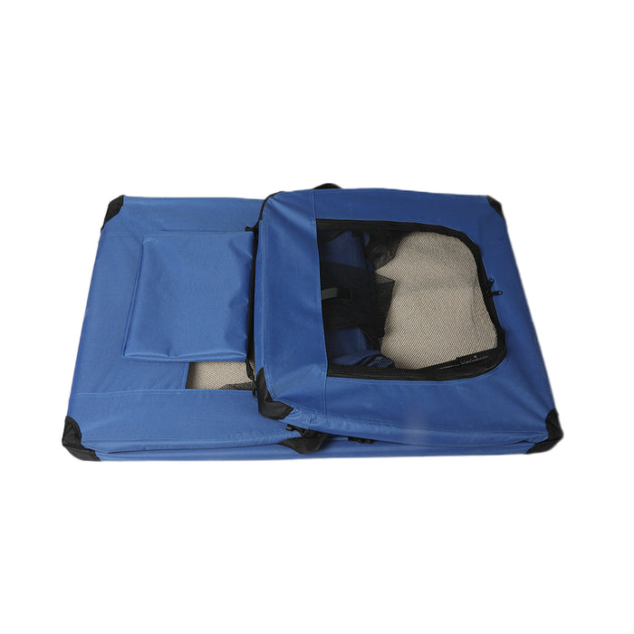 Deluxe Pet Travel Carrier | Folding Soft Sided Dog Crate | Blue Large