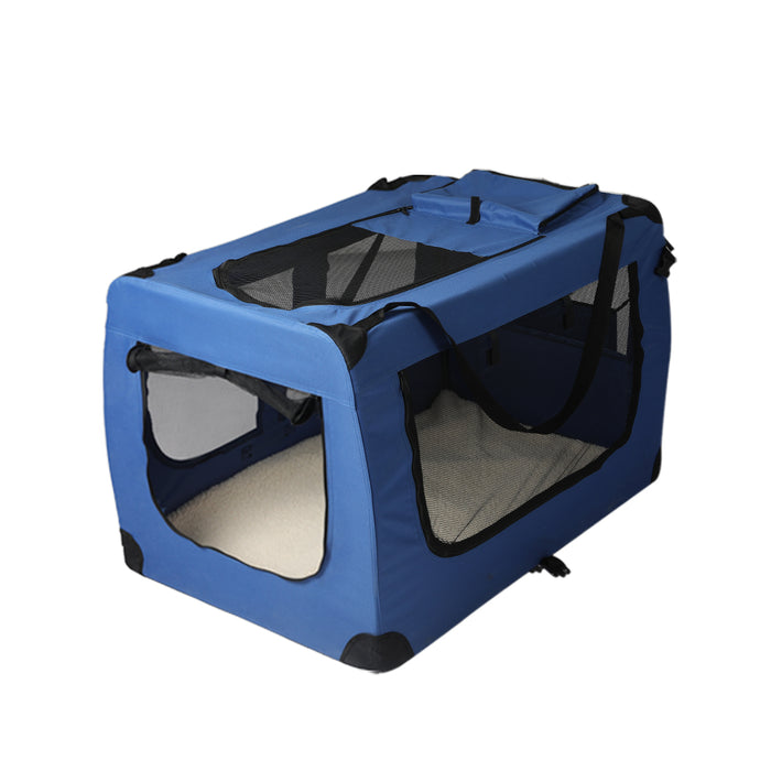 Deluxe Pet Travel Carrier | Folding Soft Sided Dog Crate | Blue Large