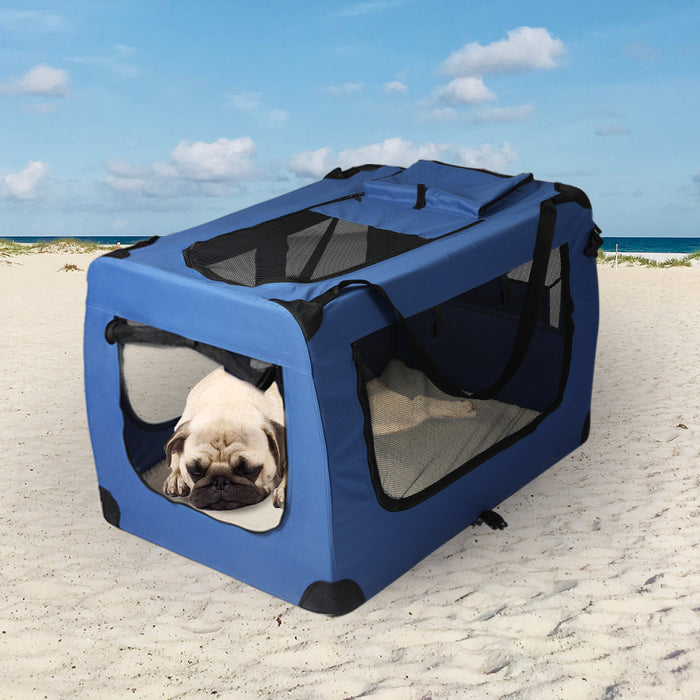 Deluxe Pet Travel Carrier | Folding Soft Sided Dog Crate | Blue Medium