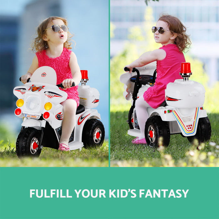 Funzee Kids Ride On Electric Motorbike with Lights | Kids Battery Operated Ride On Bike In White