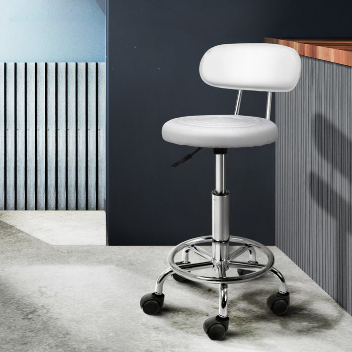 Viera 360° Rotatable Swivel Salon Stool in White | Hairdessing Highback Gas Lift Stool