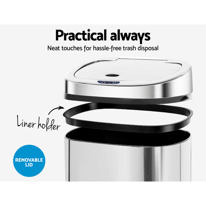 Automa 50L Stainless Steel Motion Sensor Rubbish Bin | Hands Free Rubbish Bins