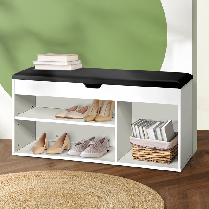Julia Padded Seat Shoe Storage Bench | Handy Shoe Storage Cabinet by Oikiture