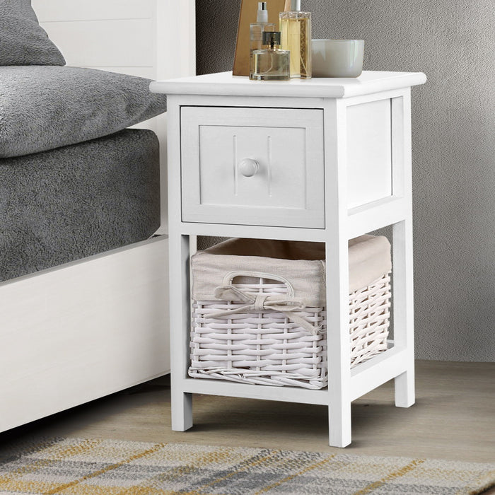 Set of Two Mila Wooden Bedside Tables in White