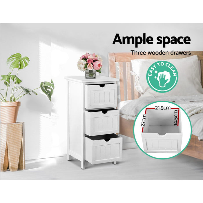 Mila Retro Wooden Bedside Tables in White