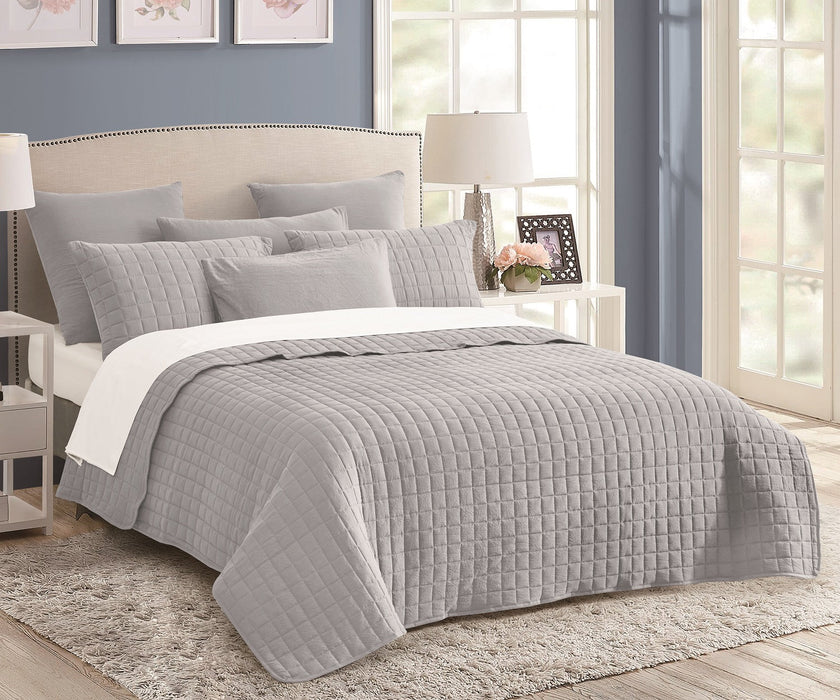 7 Piece Quilted Stone Wash Comforter Set | 7pc All Season Quilted Bedding Set | 2 Sizes - 5 Colours