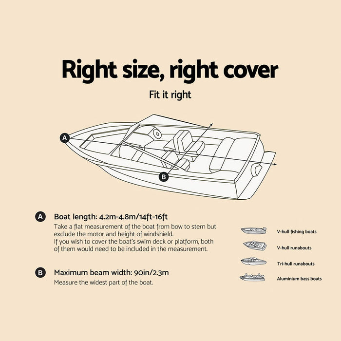 Heavy Duty Adjustable 4.2m - 4.8m Waterproof Boat Cover - Grey