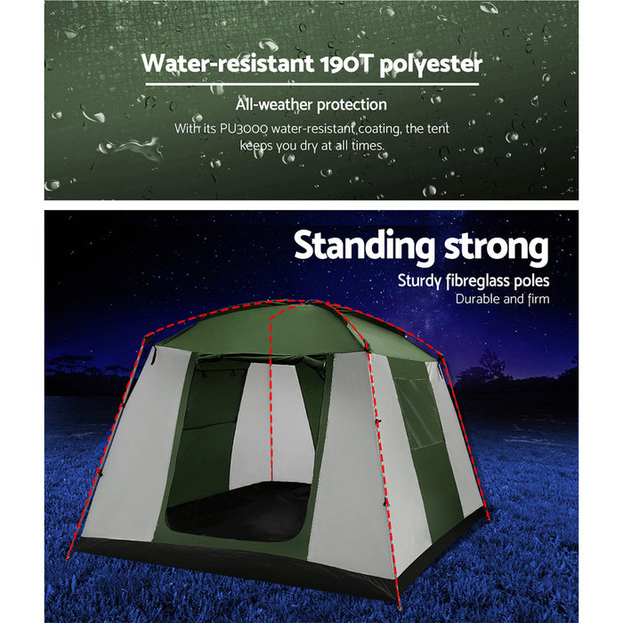 6 Person Family Camping Tent | Hiking Dome Large Tent UV and Water Resistant