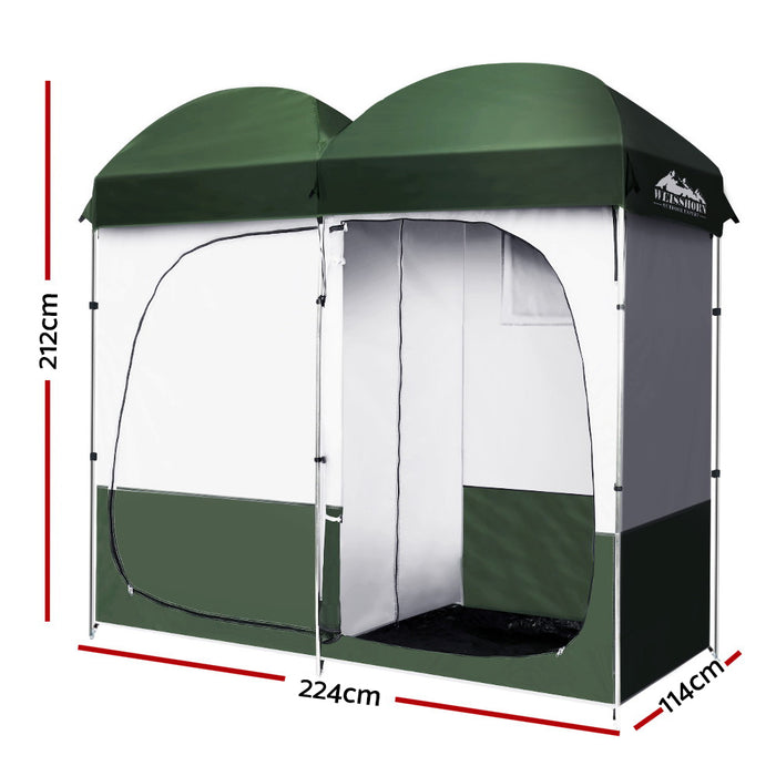 Double Camping Shower Toilet Tent | Outdoor Portable Change Room UV Protection