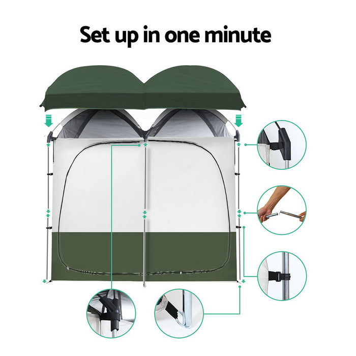 Double Camping Shower Toilet Tent | Outdoor Portable Change Room UV Protection