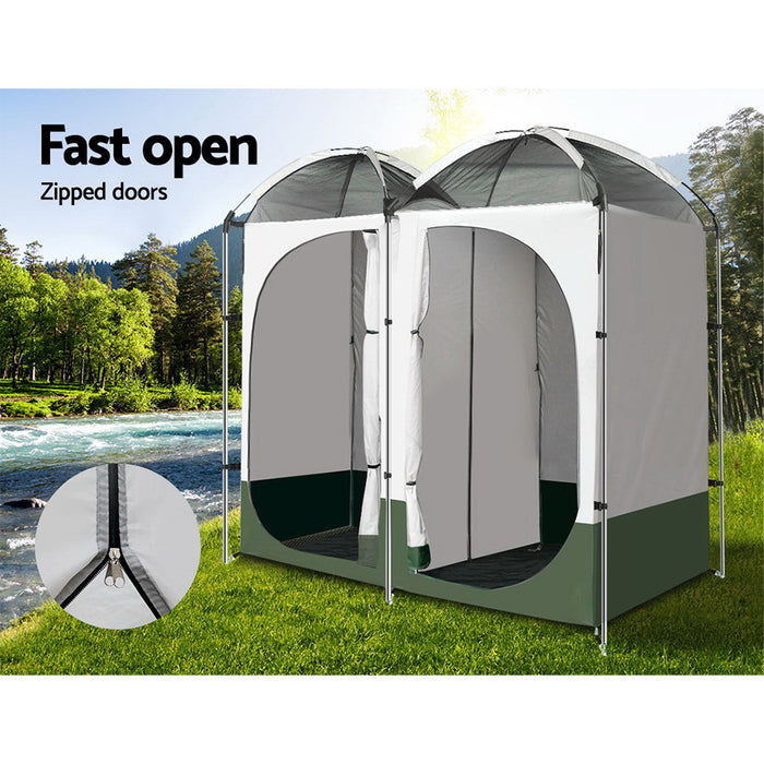Double Camping Shower Toilet Tent | Outdoor Portable Change Room UV Protection
