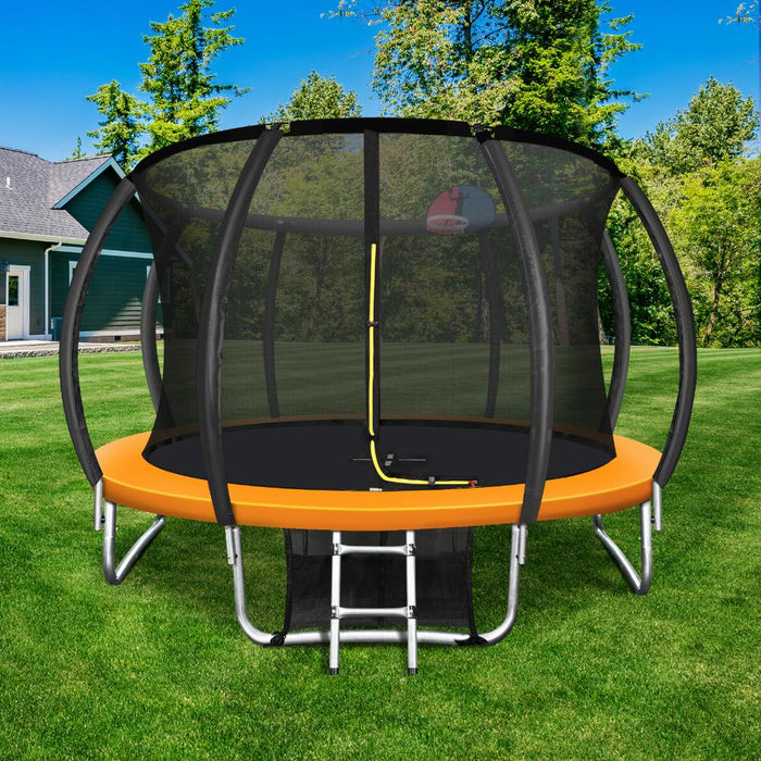 10FT/3m Premium Kids Trampoline with Basketball Set | Orange Safe Fully Enclosed Outdoor Play Trampoline by Mazam