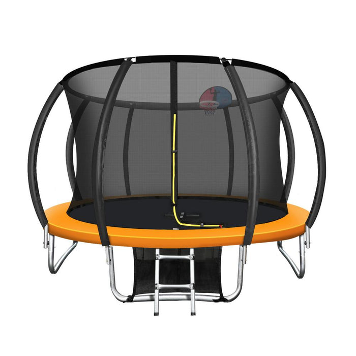 10FT/3m Premium Kids Trampoline with Basketball Set | Orange Safe Fully Enclosed Outdoor Play Trampoline by Mazam